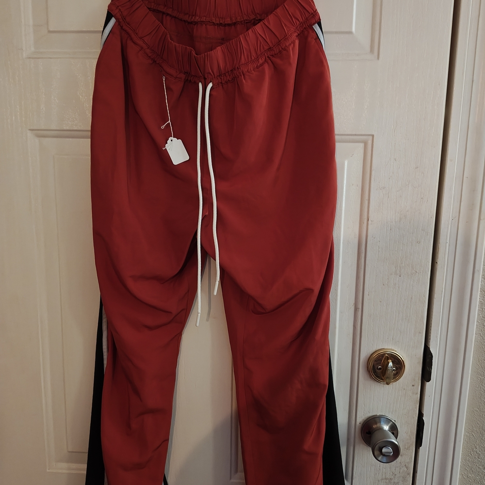 Free People Red Track Pants with Black and White Accents